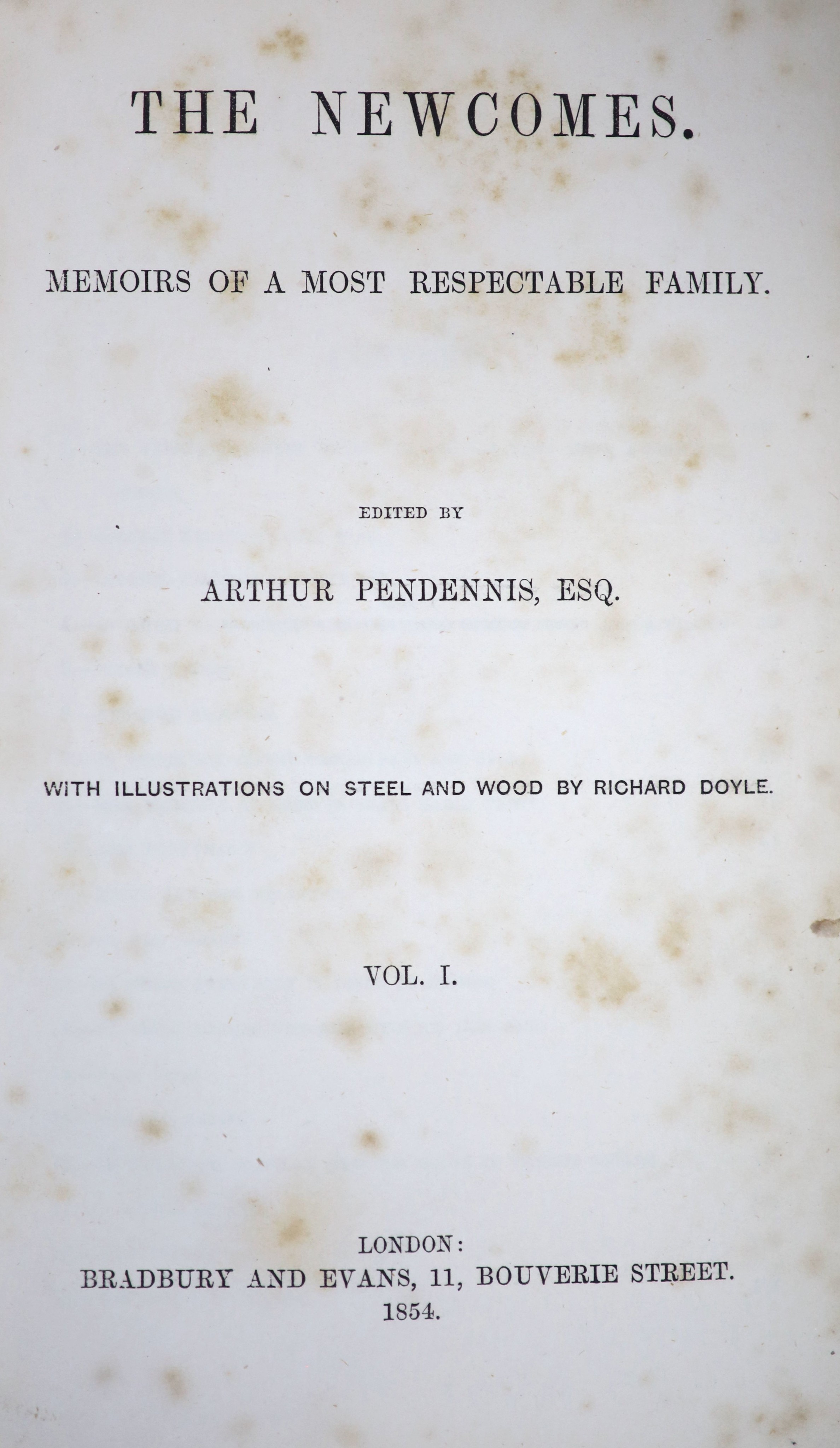 Thackeray, William Makepeace - The Works, 6 vols, 8vo, half red morocco (2) and half calf (4) with marbled boards, early fly leaves, titles and leaves stained, Bradbury and Evans, London, 1849-59
